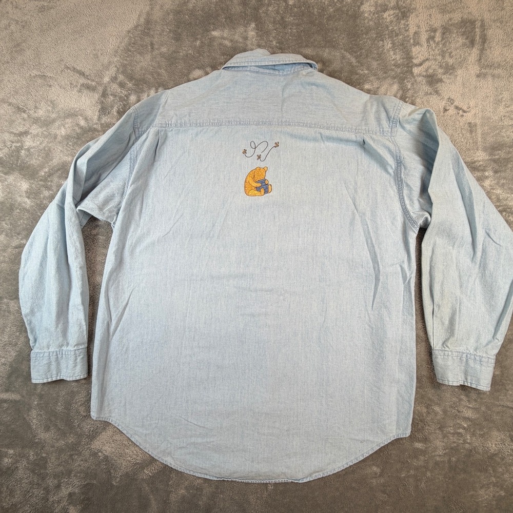 VTG Winnie The Pooh Denim Shirt Women's Large / XL Disney by PBJ Sport 90s - Picture 4 of 15